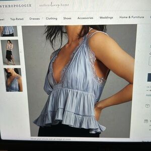 By Anthropologie Lace-Trim Babydoll Blouse